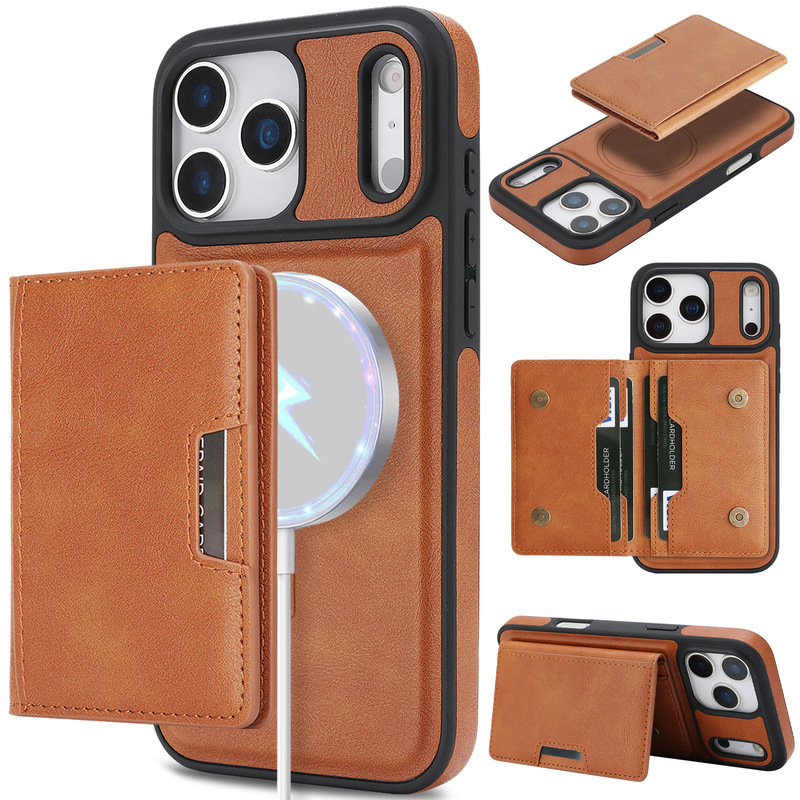 Apple 17 Mobile Phone Case High-End Side Leather Inner Shell Flocking iPhone 16 Protective Cover 15 Magnetic Stand Card Holder Apple 17 Mobile Phone Case High-End Side Leather Inner Shell Flocking iPhone 16 Protective Cover 15 Magnetic Stand Card Holder