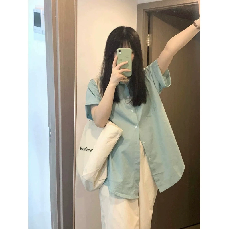 100% хлопок, с одним карманом и короткими рукавами, весна-лето 2024, новая мужская и женская однотонная рубашка, дизайн свободного кардигана, куртка