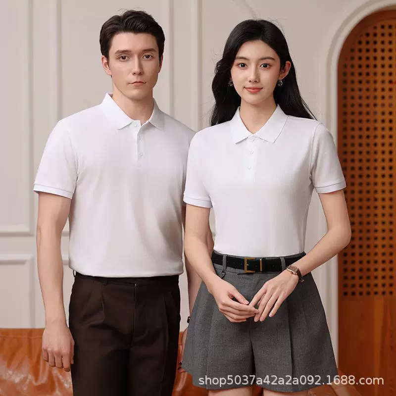 Рубашка-поло с коротким рукавом и отложным воротником, рабочая униформа, однотонная, из чистого хлопка, для групповых мероприятий, культурная рубашка, с вышивкой, рабочая одежда, повседневная, универсальная
