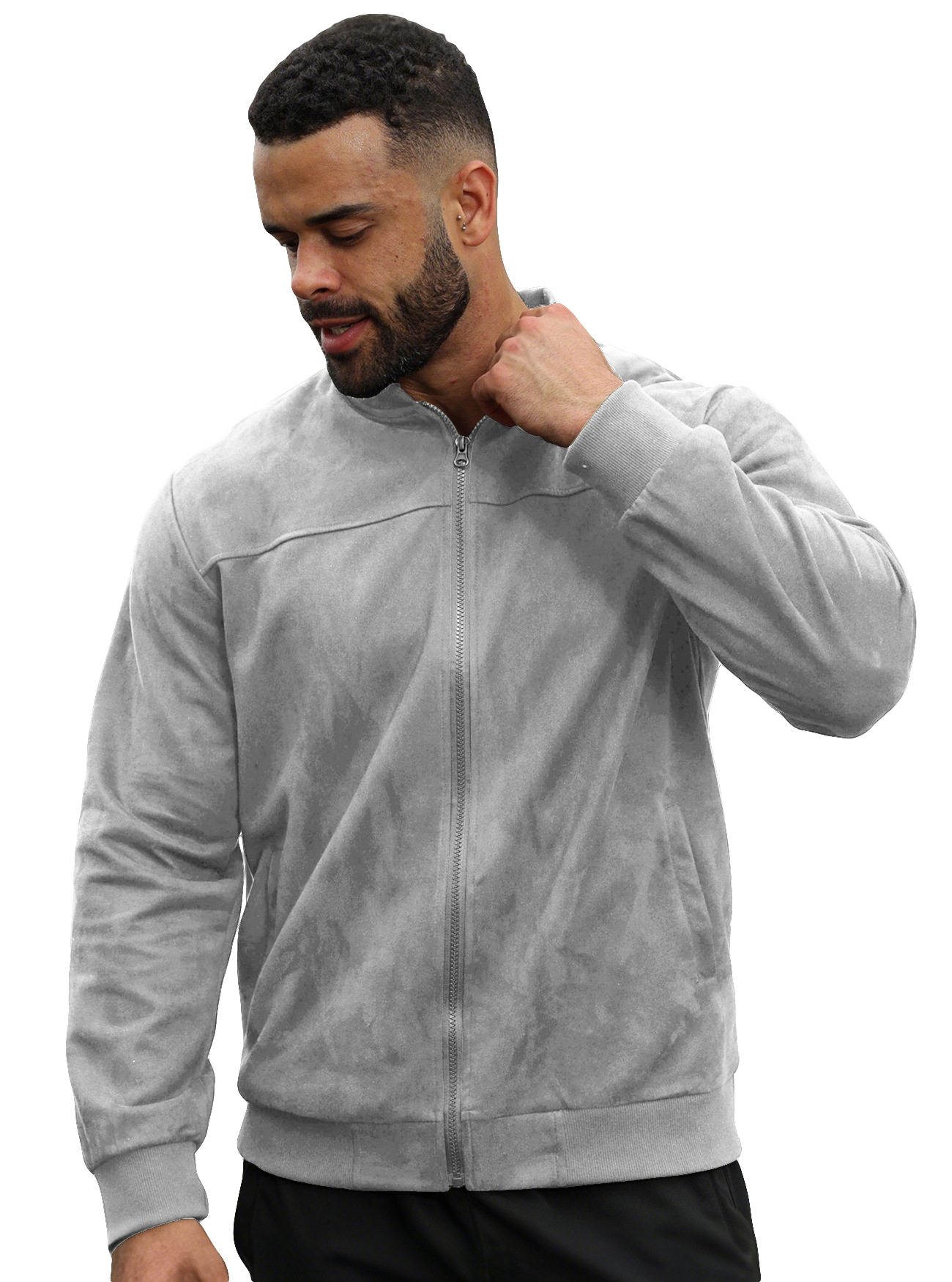 Chaqueta de Gamuza con Cierre para Hombre de Gamuza Sintética para Ocasiones Casuales image 12