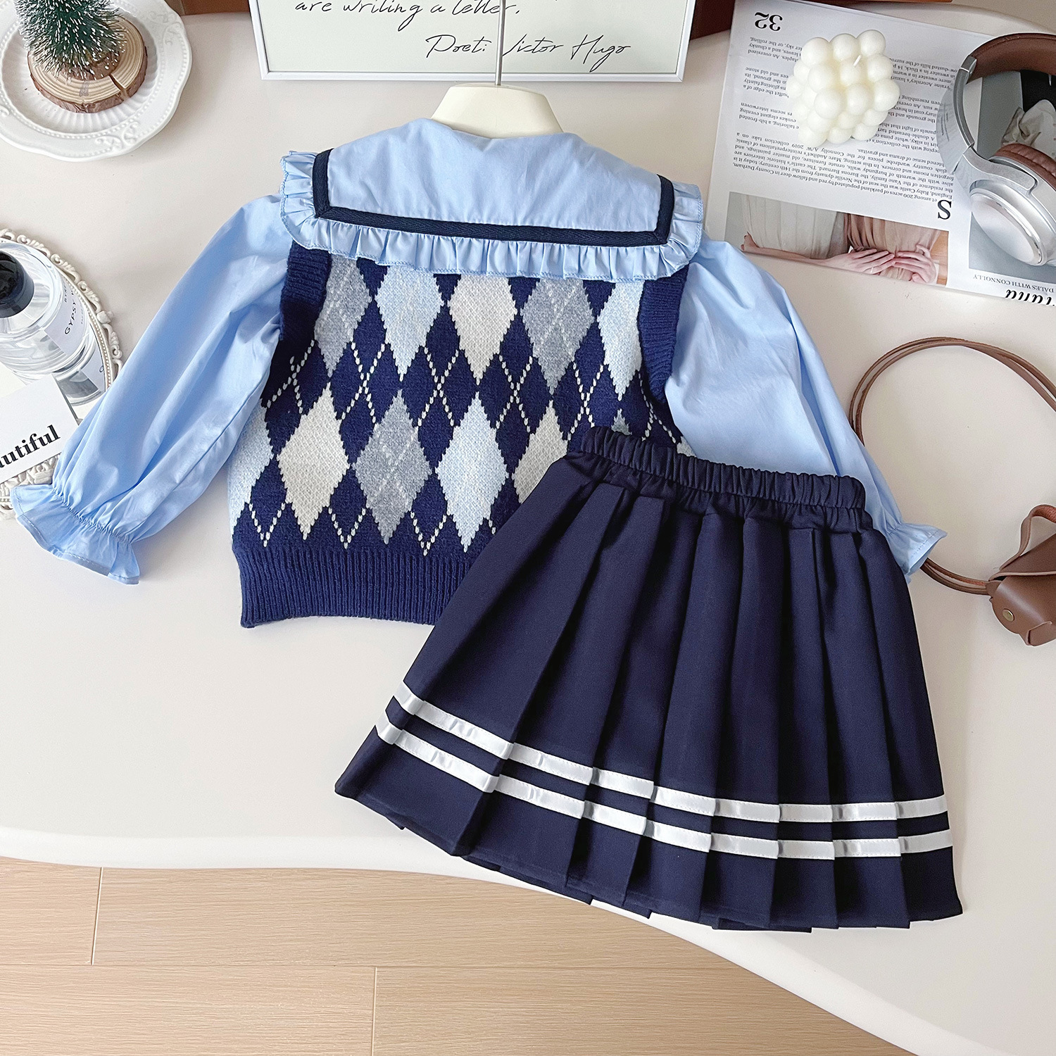 Mädchen Hasen Polizistin Jk Uniform Strickweste Rock Set_voghion.com