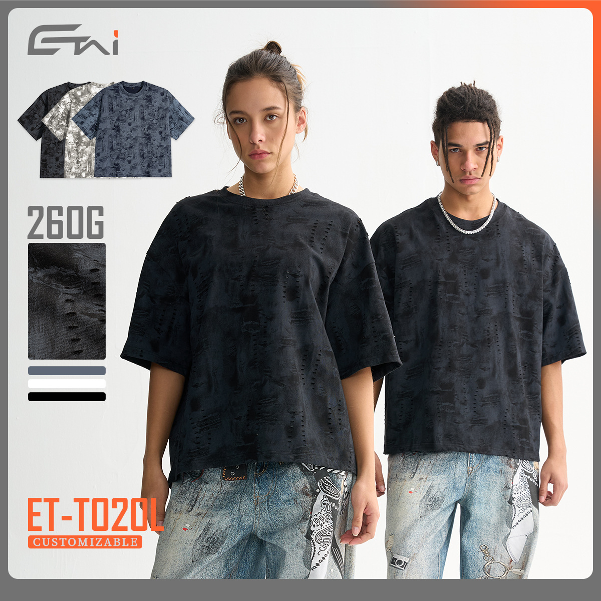 ETAI Hombre| Suelta corta desgastada camiseta vaquín hombre de alta calidad pesada texturas vaquerinas de algodón hombre mangas cortas image 1