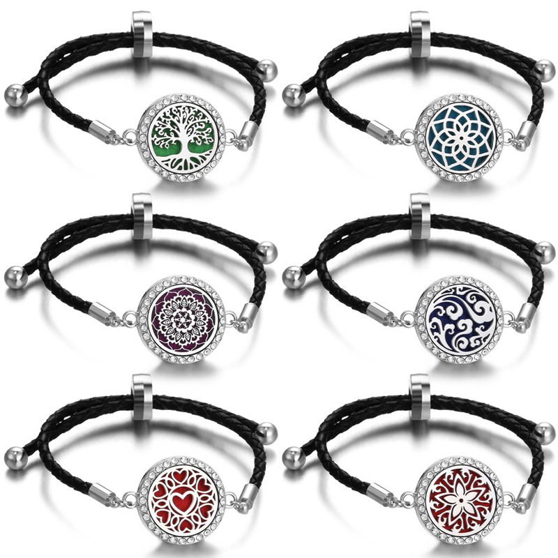 New Stainless Steel Aromatherapy Essential Oil Bracelet Leather Threaded Perfume Diffuser Bracelet Summer Braided Rope Black Leather Bracelet New Stainless Steel Aromatherapy Essential Oil Bracelet Leather Threaded Perfume Diffuser Bracelet Summer Braided Rope Black Leather Bracelet