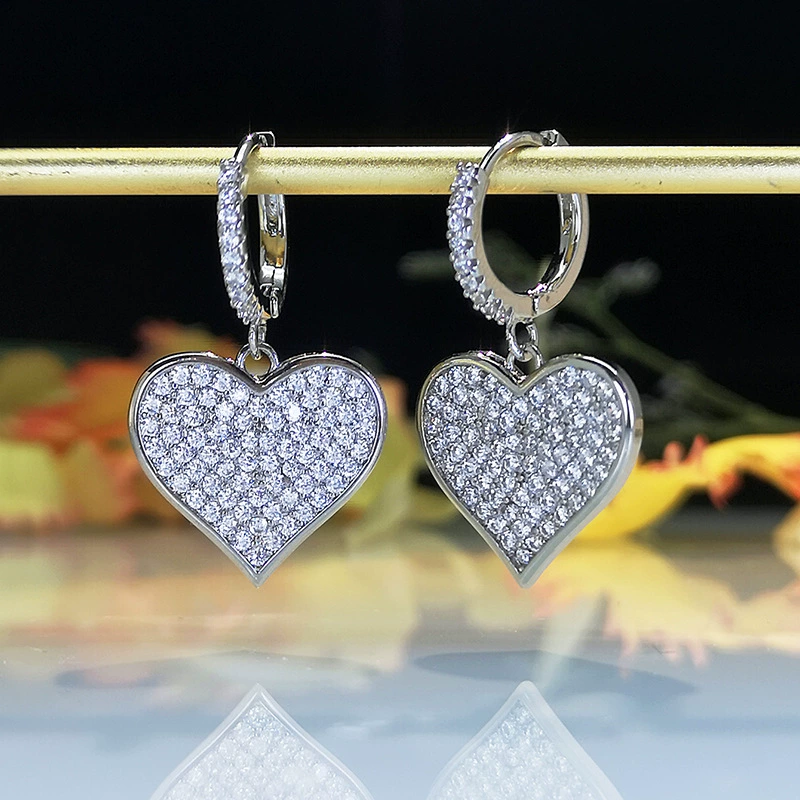 Серебряная игла, стильные серьги, сердце из циркония, аксессуар, образец серебро 925, японский и корейский стиль, корейский стиль, простой и элегантный дизайн, стиль лёгкого люкса