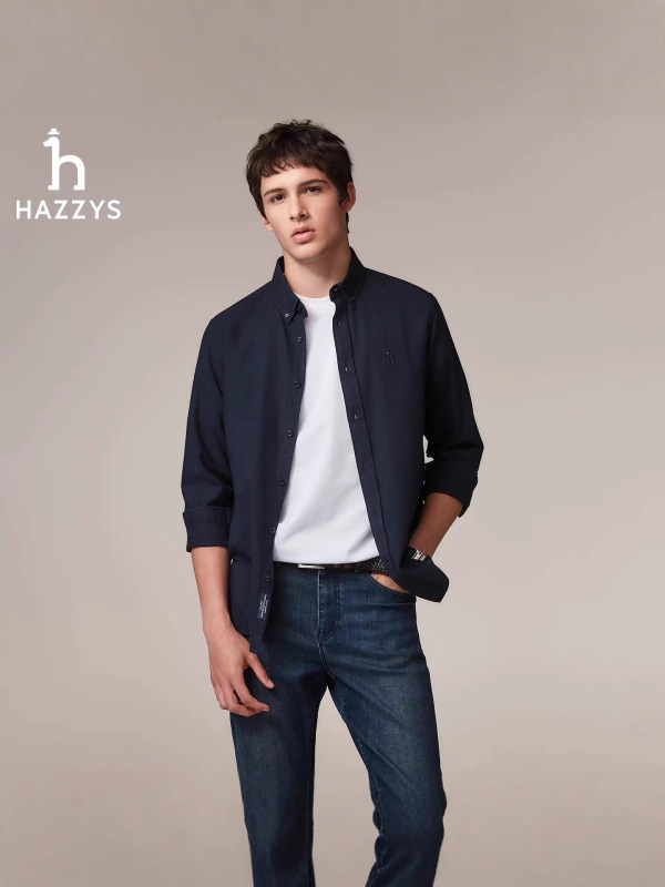 Hazzys/哈吉斯25秋季新款男士商务休闲羊毛混纺衬衫一件代发|undefined