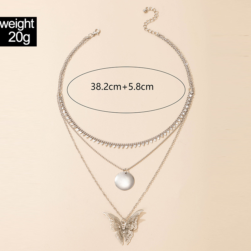Fashion Jewelry Butterfly Hollow Geometric Disc Multi-layer Necklace display picture 1