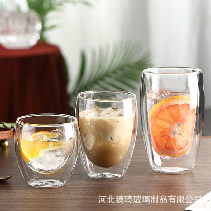 创意玻璃咖啡杯隔热透明蛋形牛奶杯果汁杯跨境耐热加厚双层玻璃杯