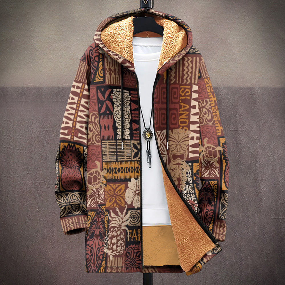 Cotton jacket outdoor zipper multi pattern British fleece 3D printed hooded cardigan pocket thickened_voghion.com