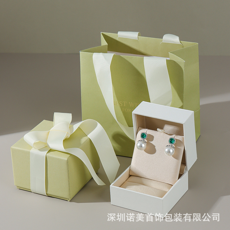高级珠宝首饰盒真丝戒指项链盒抹茶色蝴蝶结耳钉盒高端礼物盒批发