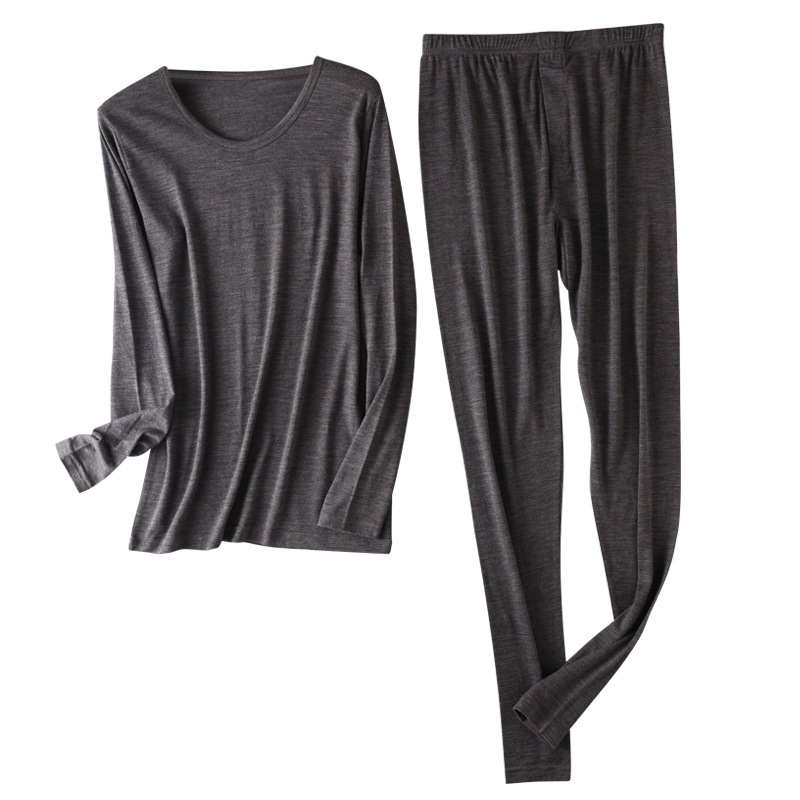 Men's 100% Pure Wool Thermal Intimates Set 120 Count Ultra-Fine Wool Skin-Friendly and Comfortable Autumn Clothes and Long Pants