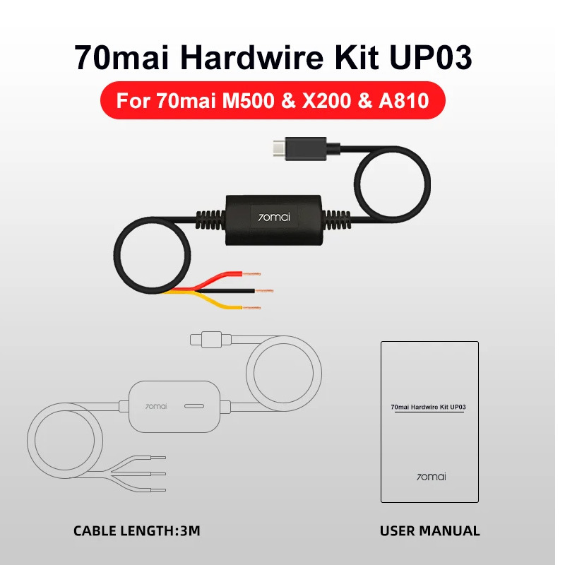 70Mai Parking Monitoring Cable Up03 Car Power Splitter Dashcam Voltage Reducer Cable Battery Power Extraction Accessories