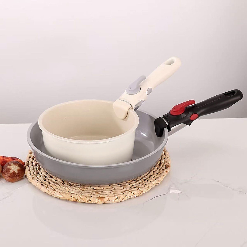 Detachable handle for non-stick pans, universal handle accessory, portable handle for milk pots and soup pots, anti-scalding silicone surface design