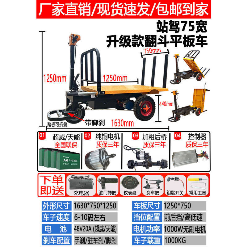Camión basculante de ladrillos de construcción de carga de transporte eléctrico de tres ruedas de carro de transporte de placa plana de cría y alimentación de otros