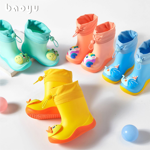 Bao Yu 3D new children's rain boots waterproof and non-slip student girls rain boots boys baby mid-tube waterproof girdle rain boots