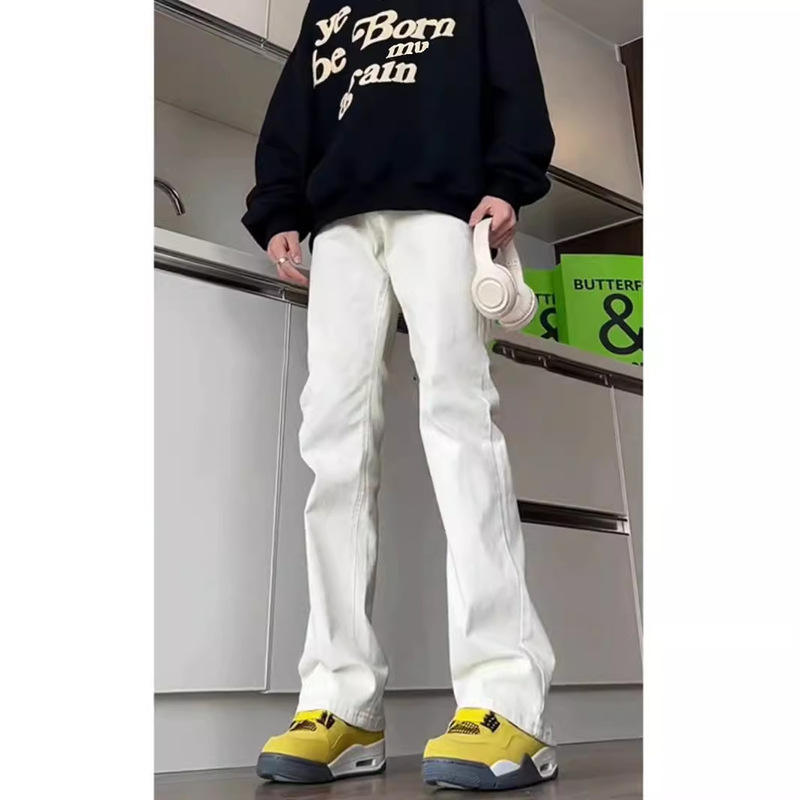 White Margiela Jeans Men's Belt High-end Sense Pants