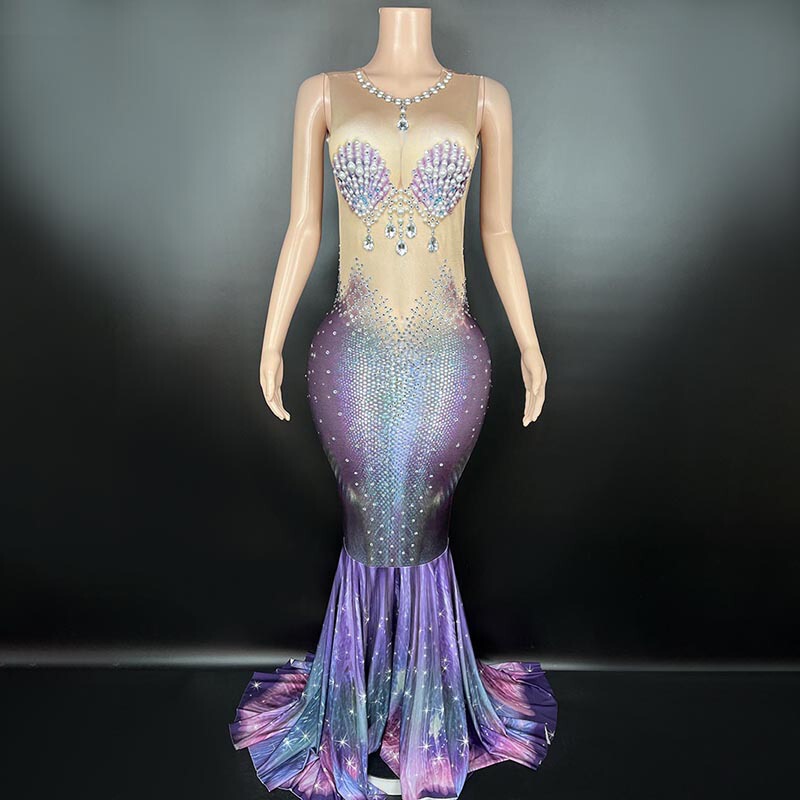 Starry mermaid sexy tight sheath Amazon hot sale fishtail dress elegant European and American waist slim slimming