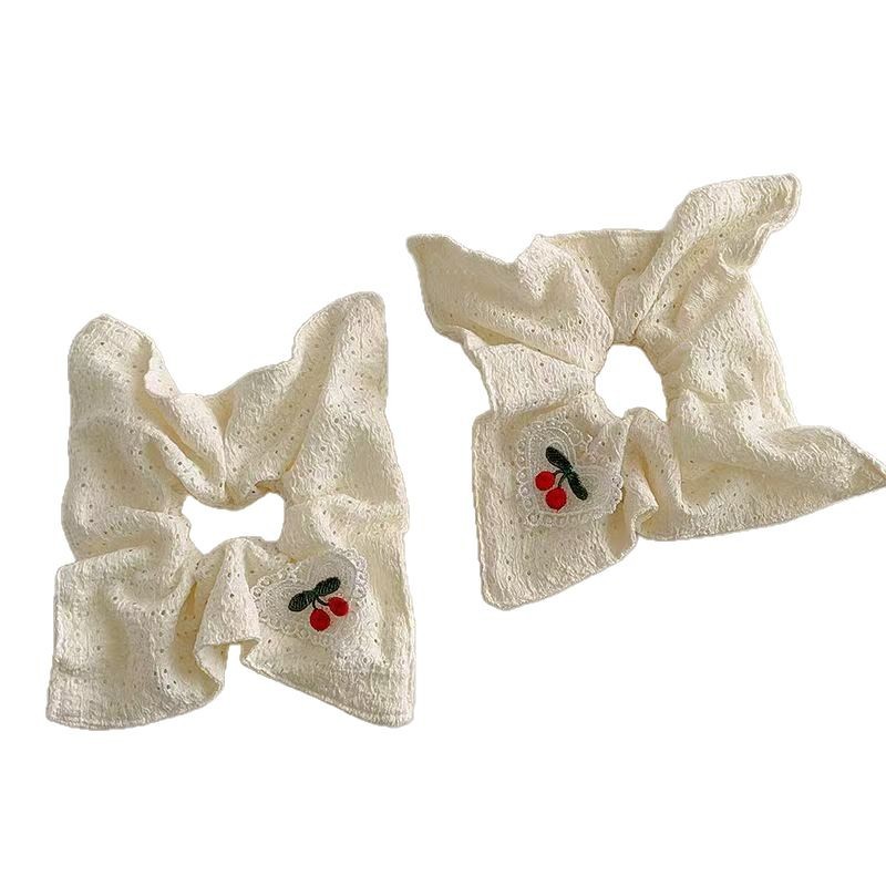 Hecha a mano encaje amor cereza blanco hueco toallas cuadradas intestino grueso anillo de cabello dulce corazón de la chica cuerdas de cola de caballo bordado