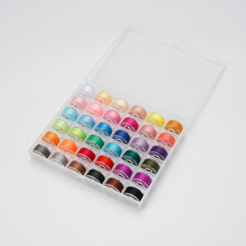 Caja de bobina transparente de 36 rejillas con bobina de hilo con color fijo color brillante color frío Color 36 color hilo de coser en caja de bobina
