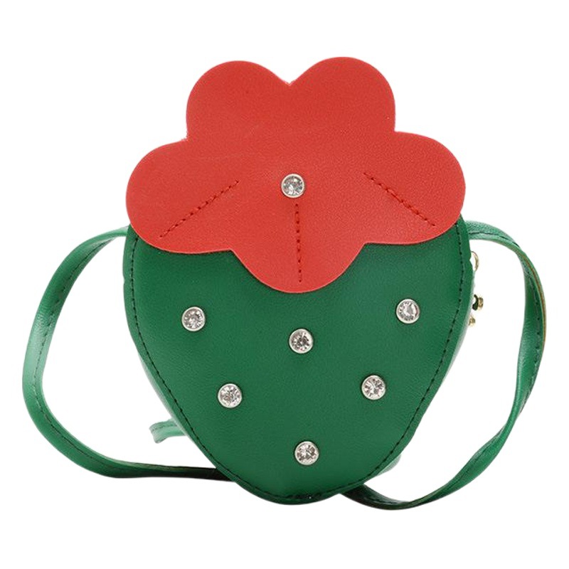 Fashionable Kidsren's Small Bag 2025 Korean Style Girl Decorative Shoulder Crossbody Bag Cute Baby Diamond Strawberry Coin Purse
