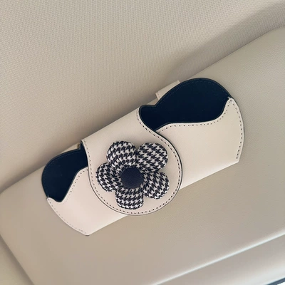 Car Glasses Clip/Bill Clip: Sunglasses Car Storage Box, Glasses - off-white-glasses-case-and-leather-case-houndstooth-flower