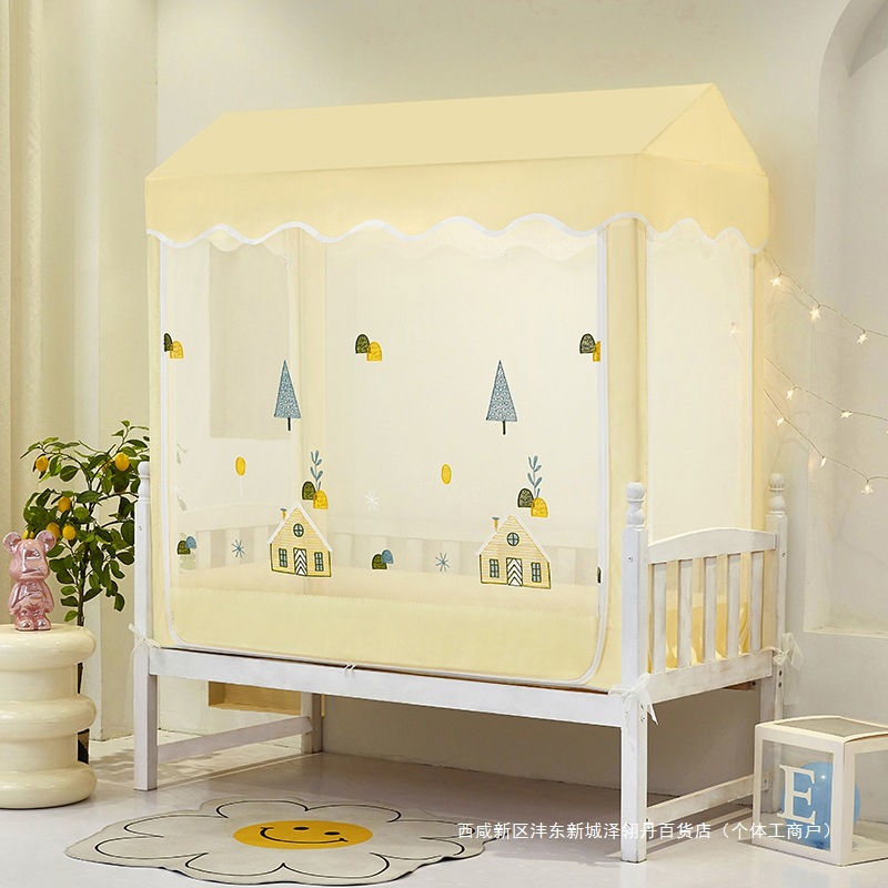Mongolian Yurt Children's Bed Splicing Bed Bottom Baby New Anti-Fall All-Inclusive Anti-Fall Bed Mosquito Net for Home Use
