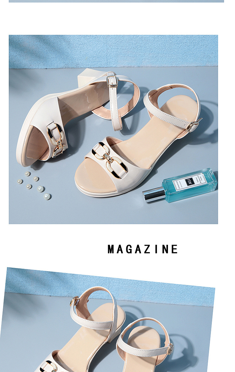 Sandal nữ hở mũi gót vuông da sáng chế, phối váy thanh lịch mùa hè — Màu đen chi tiết 13