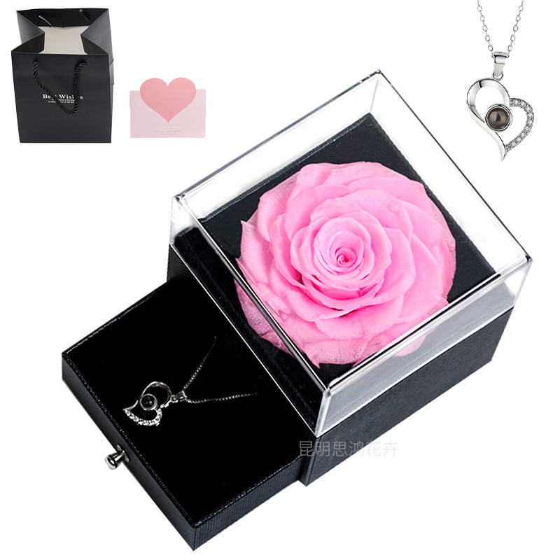 Caja de regalo de joyería con luz, rosa de flor real eterna, para el Día de San Valentín y el Día de la Madre, venta al por mayor transfronteriza de Amazon.