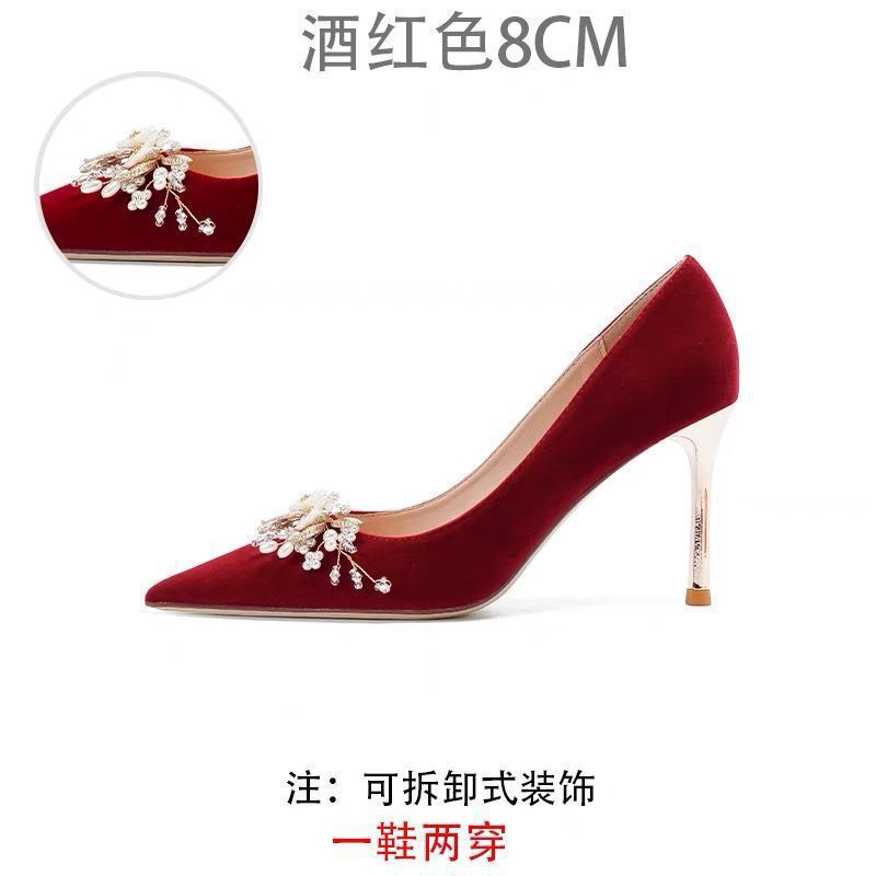 足が疲れにくいウェディングドレス、赤いウェディングシューズ、女性用Xiuheウェディングドレス、ツーウェアブライダルシューズ、乾杯ドレス、ハイヒール|undefined