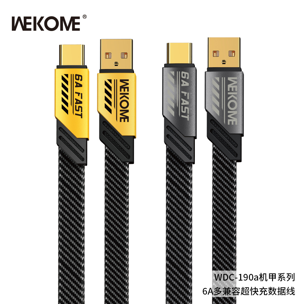 WEKOME Mech 6A/20W/100W carga súper rápida no planchado de alta potencia cable de datos tejido línea plana de fideos