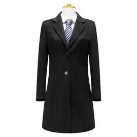 现货职业装50%羊毛黑色时尚修身高级商务女士大衣西装领长款纯色