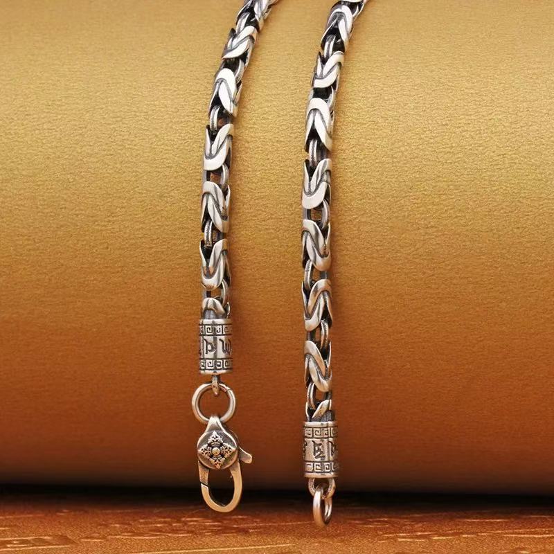 Erkaklar uchun 925 Sterling kumush marjon, vintage uslubi, oddiy hip-hop, yuqori darajadagi zamonaviy aksessuarlar, olti bo'g'inli mantra kumush marjon