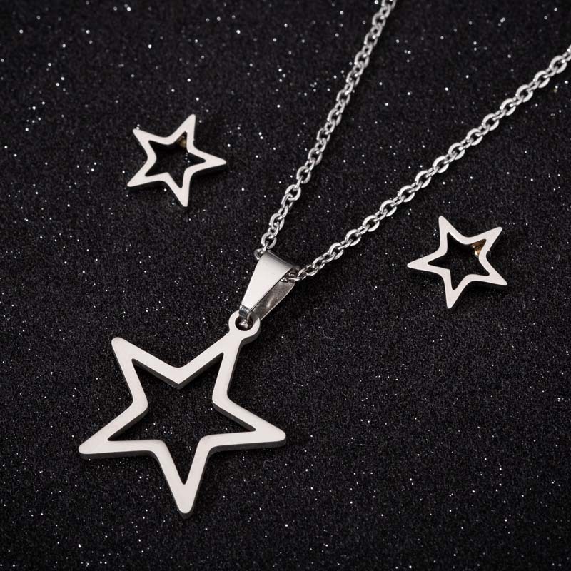 Earrings, Necklace Classification PVD Coated 18K Gold Real Gold Plated Pentagram 201 Stainless Steel Fashion Waterproof Non Tarnish Earrings Necklace