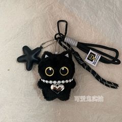 女の子向けの見栄えの良い小さな黒猫のぬいぐるみペンダント、多用途のペンダント、バックパック、漫画の人形のキーホルダー