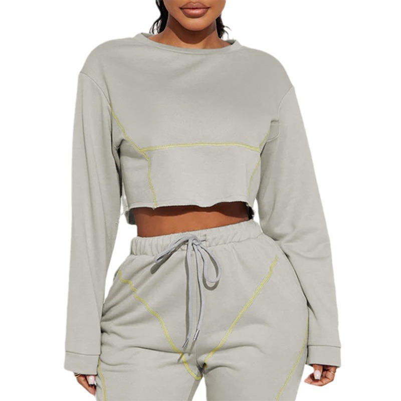 Women's Clothing solid color fleece sweater fashion casual trousers suit_voghion.com
