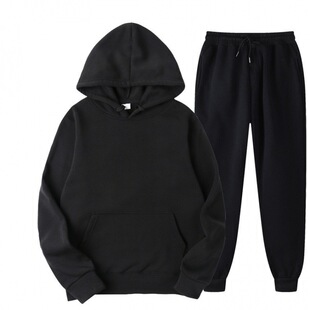 2023 cross-border men's spring and autumn solid color suit hooded sweater suit trendy casual sports two-piece set suit
