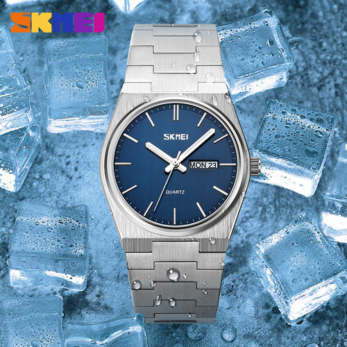 Skmei fashion solid stainless steel buckle men's business casual quartz watch thin dual calendar men's watch