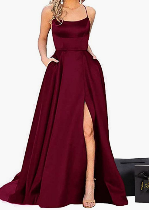 El Comercio exterior europeo y americano Amazon AliExpress deseo vestido de noche de las mujeres sexy Correa simple satén vestido largo
