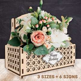跨境-DIY Wooden Flower Basket 节日花篮摆件 木质花篮摆件