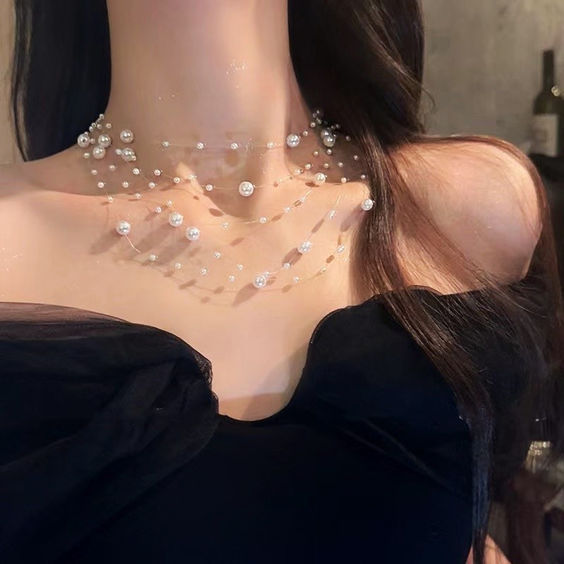 French Retro Multi-Layer Pearl Starry Clavicle Chain Female Sweet Elegant Graceful High-Grade Necklace Autumn And Winter New display picture 5