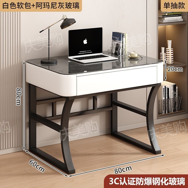 Desk with tempered glass, computer desk, home table, light luxury modern bedroom dressing table, desktop office desk Desk with tempered glass, computer desk, home table, light luxury modern bedroom dressing table, desktop office desk