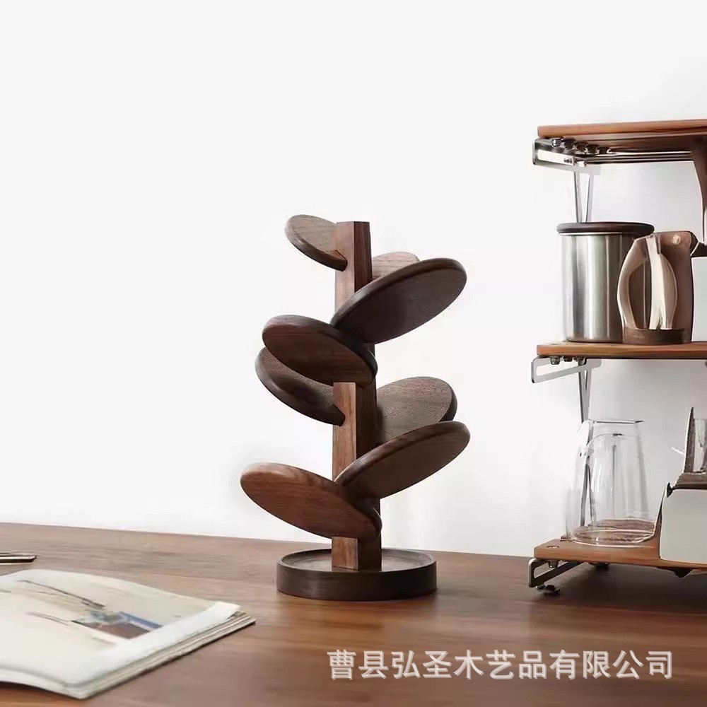 Hogar en forma de árbol negro nogal almohadilla de aislamiento térmico de madera maciza Adornos de mesa de comedor Taza anti-escaldado de árbol Adornos de tapete de tazón grueso
