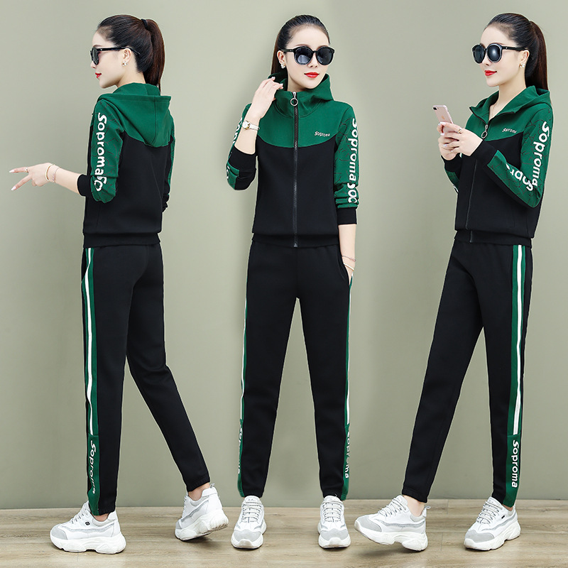 运动套装女春秋新款韩版时尚开衫外套女士休闲跑步运动服两件套潮