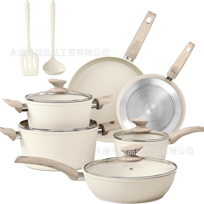 Cross-border clásica piedra de arroz antiadherente cocina de aluminio forjado cocina antiadherente cocina con cocina de fondo al por mayor