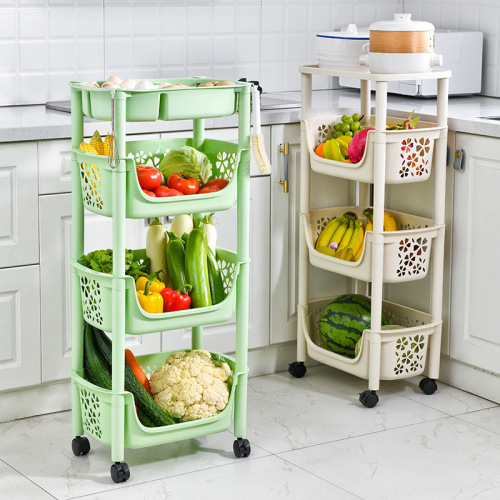 Kitchen Vegetable Shelf Multi-functional Standing with Wheels Portable Cart Home Storage Plastic Organizer Wholesale