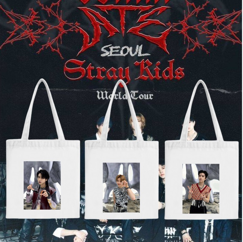 Stray Kids新专辑  "ATE"  周边同款 印花帆布包单肩学生时尚手提