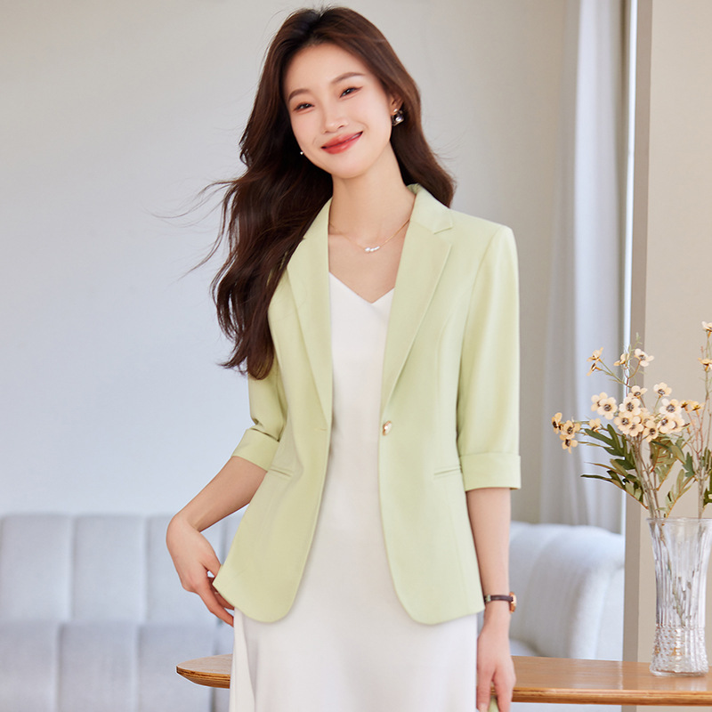 2026 Spring/Summer New Style Mid-Sleeve Casual Slim Fit Commuter European and American Style Pink Blazer with Three-Quarter Sleeves for Cross-Border Trade