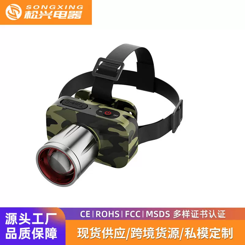 头戴式户外照明手电超亮跨境强光白激光远射智能感应调焦强光头灯