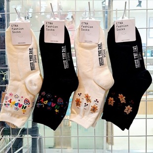South Korea Dongdaemun Four Seasons cute bear HAPPY letter cartoon ins trendy women's mid-calf cotton socks
