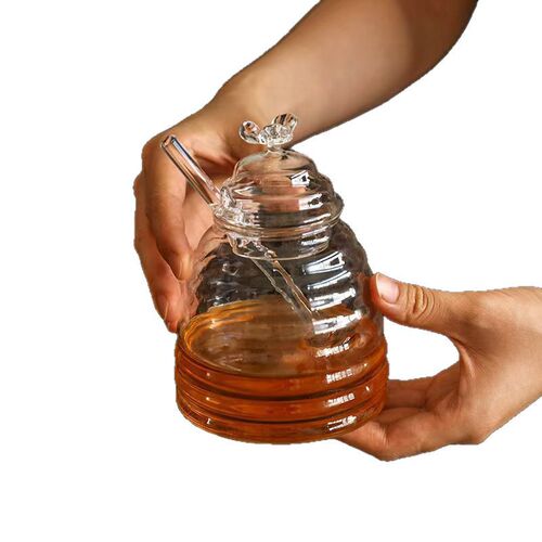 High-borosilicate cute exquisite transparent glass bee-shaped jam jar with lid honey pot syrup bottle storage jar