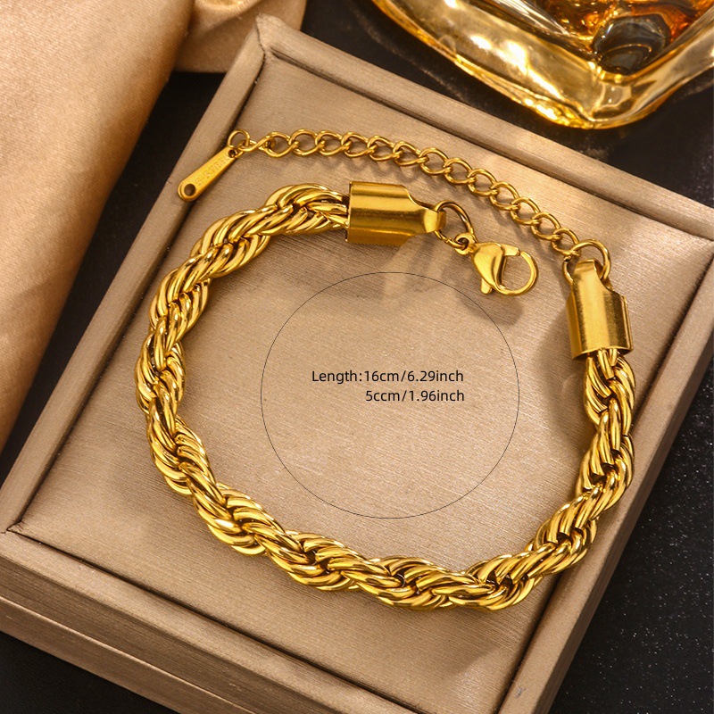 1 Piece Quantity Hip-Hop Geometric Heart Shape Titanium Steel 18K Gold Plated Pearl Zircon Paperclip Chain Twisted Rope Chain Snake Chain Bracelets In Bulk